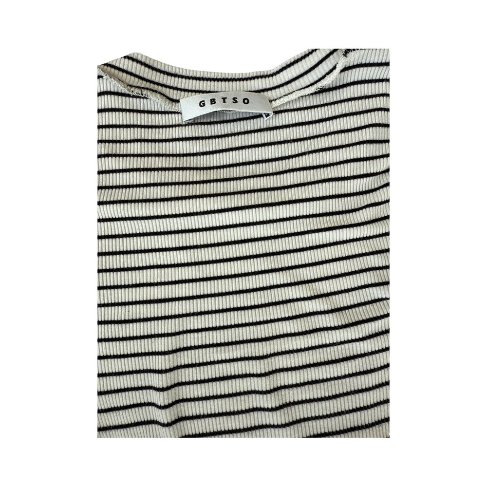GBTSO Black and White Striped Short Sleeved Crew Neck Knit Tee Women’s Size S - Picture 4 of 6